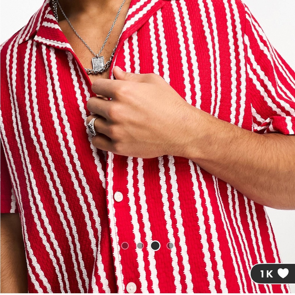 ASOS DESIGN knitted stripe revere shirt in red